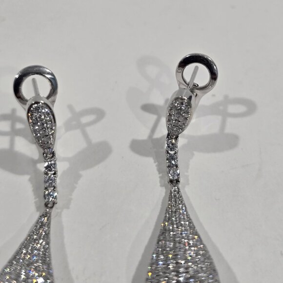 New ✔️18K WG Pair of Pave Drop Diamond Earrings 1.80tcw, 8.1g - Custom Made - Picture 13 of 15